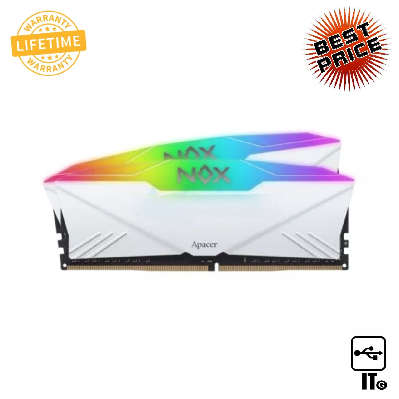 RAM DDR4 3200 16GB 8GBX2 APACER NOX RGB WHITE AH4U16G32C28YNWAA 2