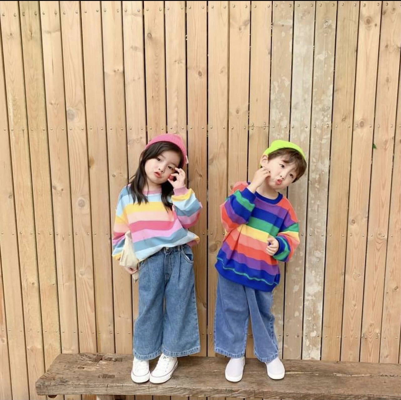 เสื้อผ้าเด็กเกาหลีเสื้อแขนยาวลายสายรุ้ง