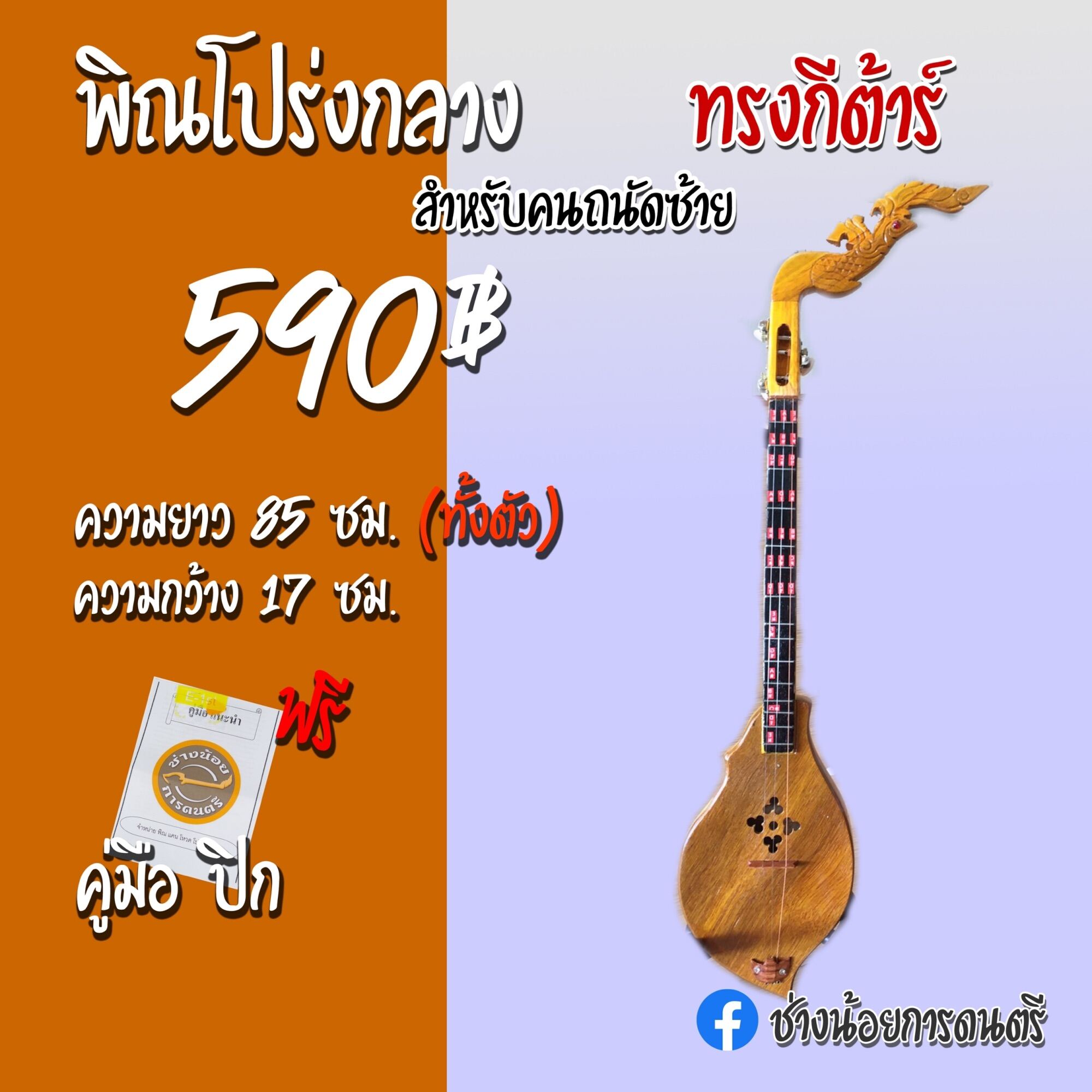 พิณโปร่งกลางทรงกีต้าร์ ถนัดซ้าย