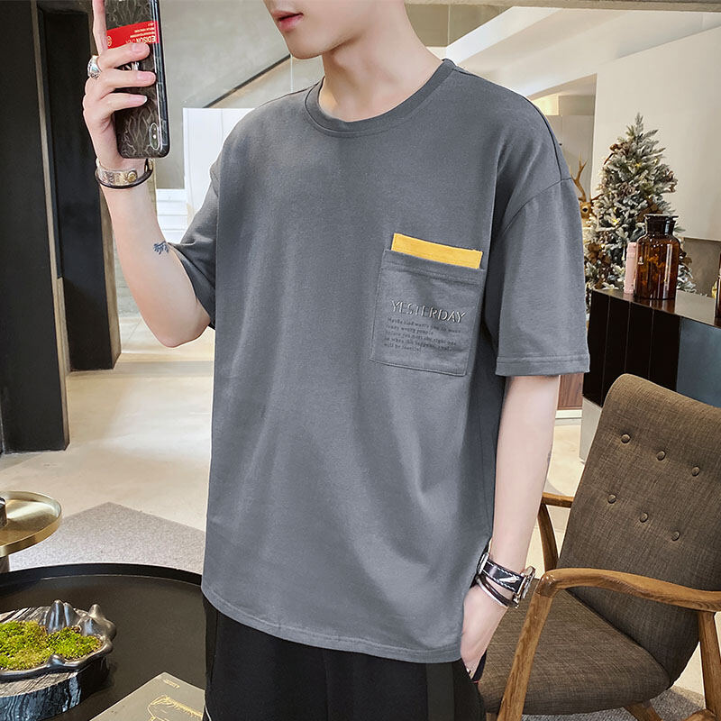 Home 2021สำหรับฤดูร้อนใหม่เสื้อยืดแขนสั้นผู้ชายหลวมแขนเสื้อครึ่งแขนสไตล์ฮ่องกง INS แบรนด์ฮิตเสื้อรองในเสื้อยืดชาย