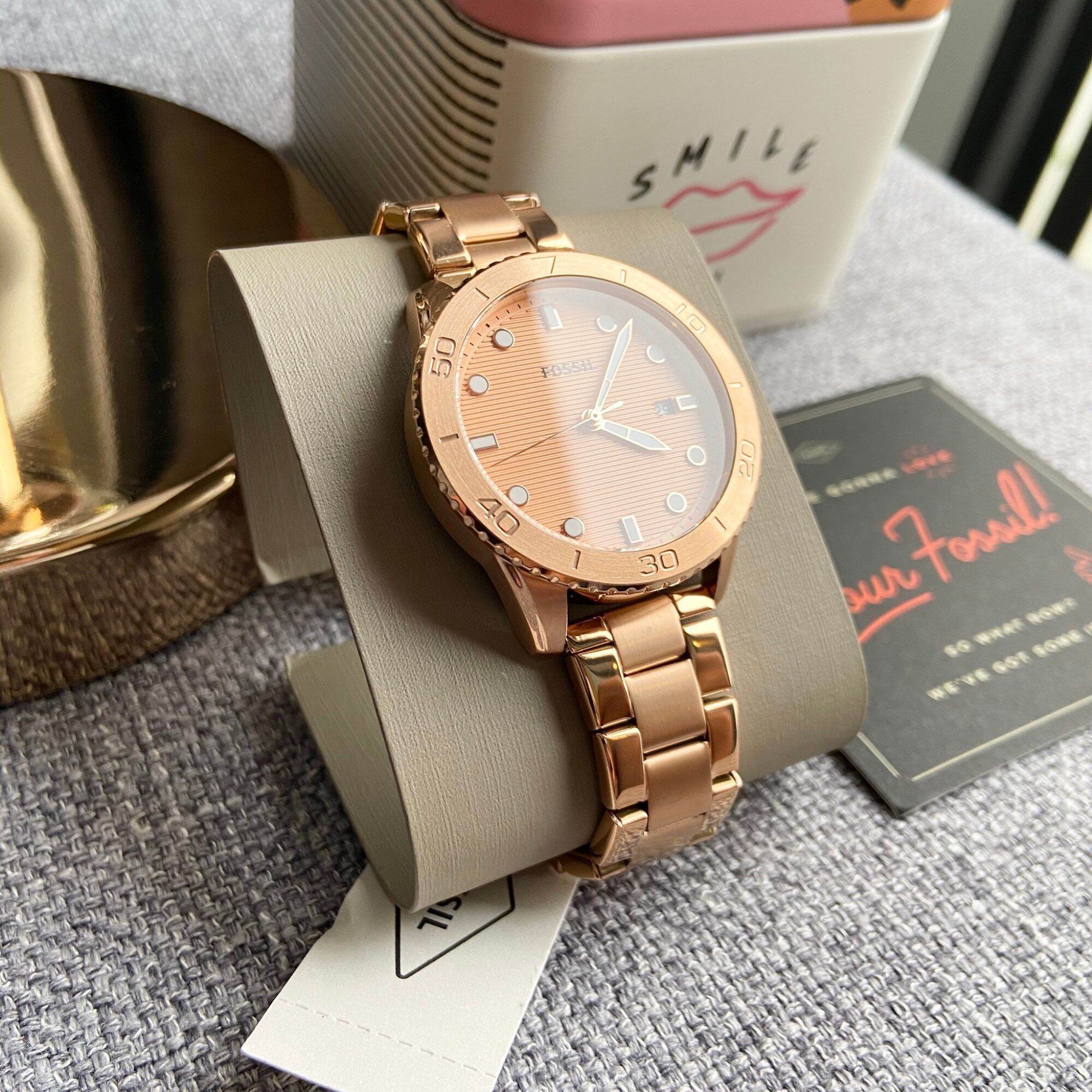 FOSSIL Dayle Three-Hand Date Rose Gold-Tone Stainless Steel 