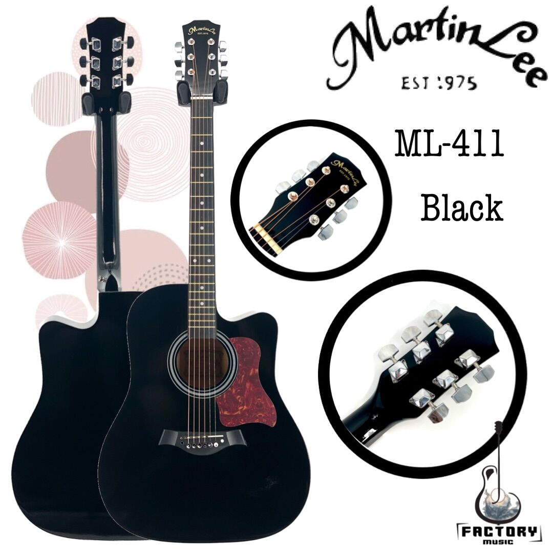 กีตาร์โปร่ง กีตาร์ไฟฟ้า อูคูเลเล่เสียงกังวานใส MartinLee รุ่น ML-411 ขนาด 41 นิ้ว ทรง Dreadnought cutaway ราคา 1,625 บาท*ส่งฟรี