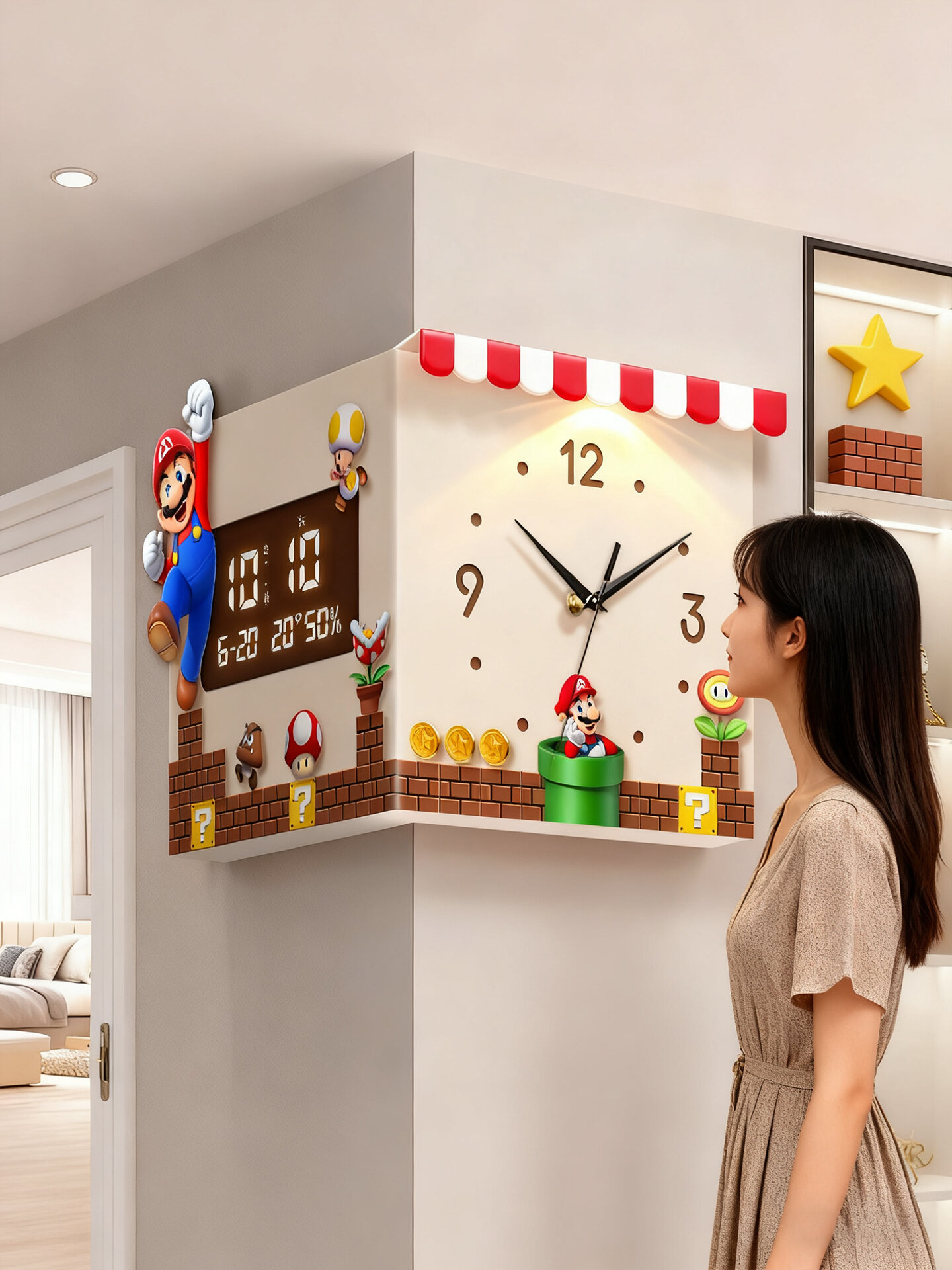 ARTPIONEER | Mario Corner Clock Dual-Sided Wall Clock with Perpetual Calendar and Battery ราคา 3,366 บาท*ส่งฟรี