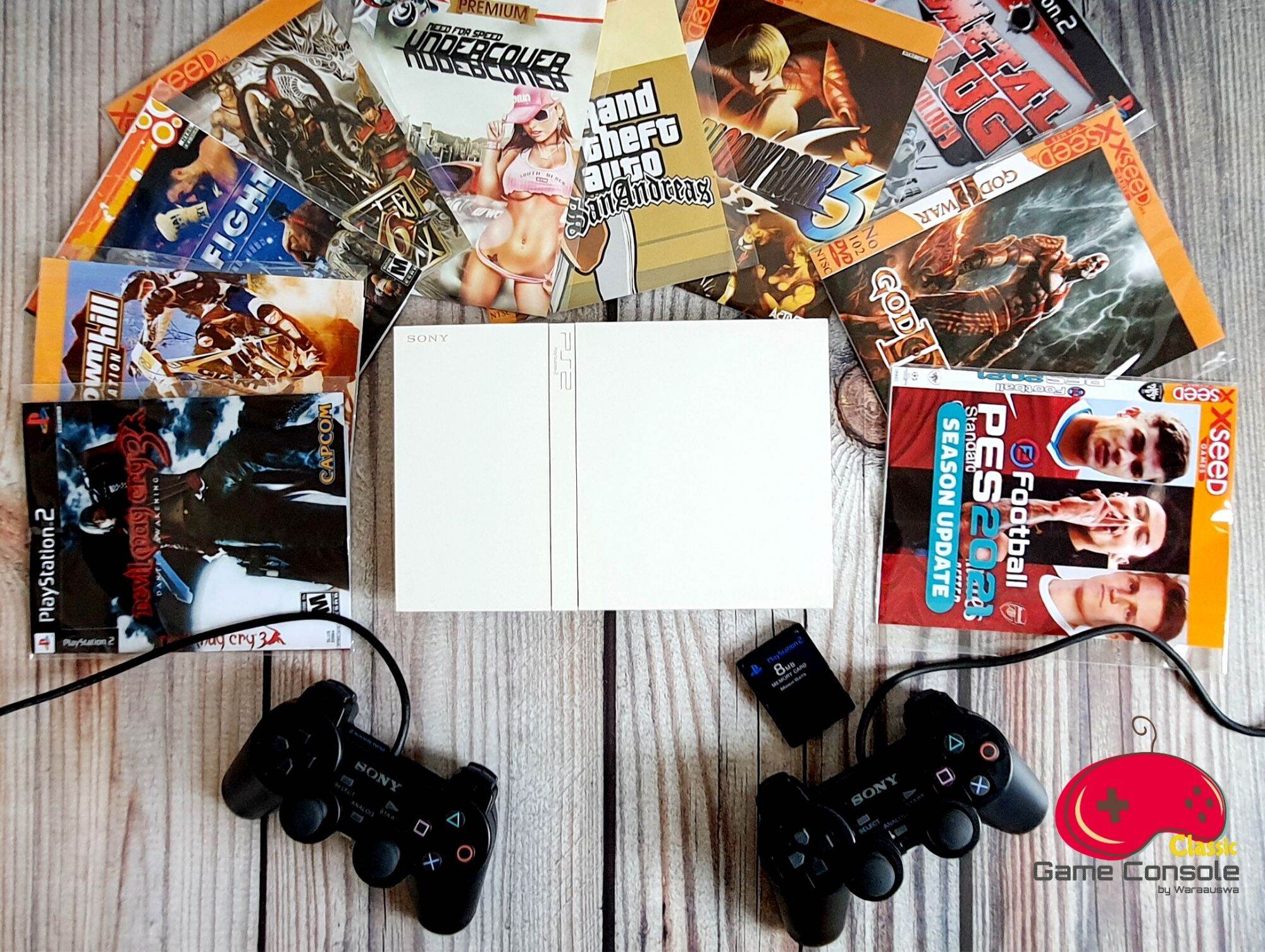 SET PS2 Slim Ceramic white (Playstation 2) สีขาว ติดชิฟเล่นแผ่นแท้ได้ ...