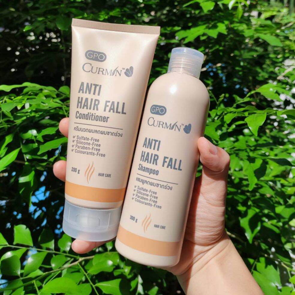 แชมพูและครีนวดลดผมขาดร่วง GPO Curmin Anti Hair Fall Shampoo 300g