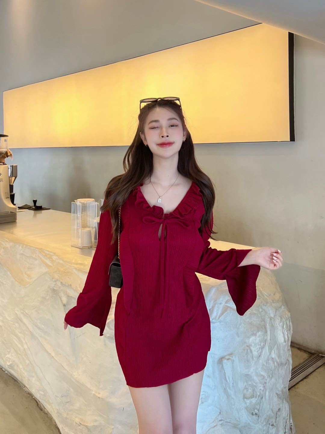 Sheeny มินิเดรสแขนยาว ผ้ายืดเนื้อดีไม่บาง ใส่สบายมาก ตรุษจีน วาเลนไทน์