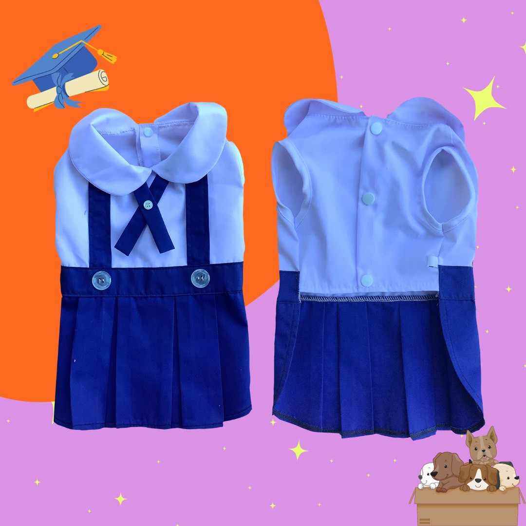 (สินค้าพร้อมส่ง)ชุดนักเรียนแมว ชุดนักเรียนสุนัข สีน้ำเงิน ราคา 145 บาท*ส่งฟรี