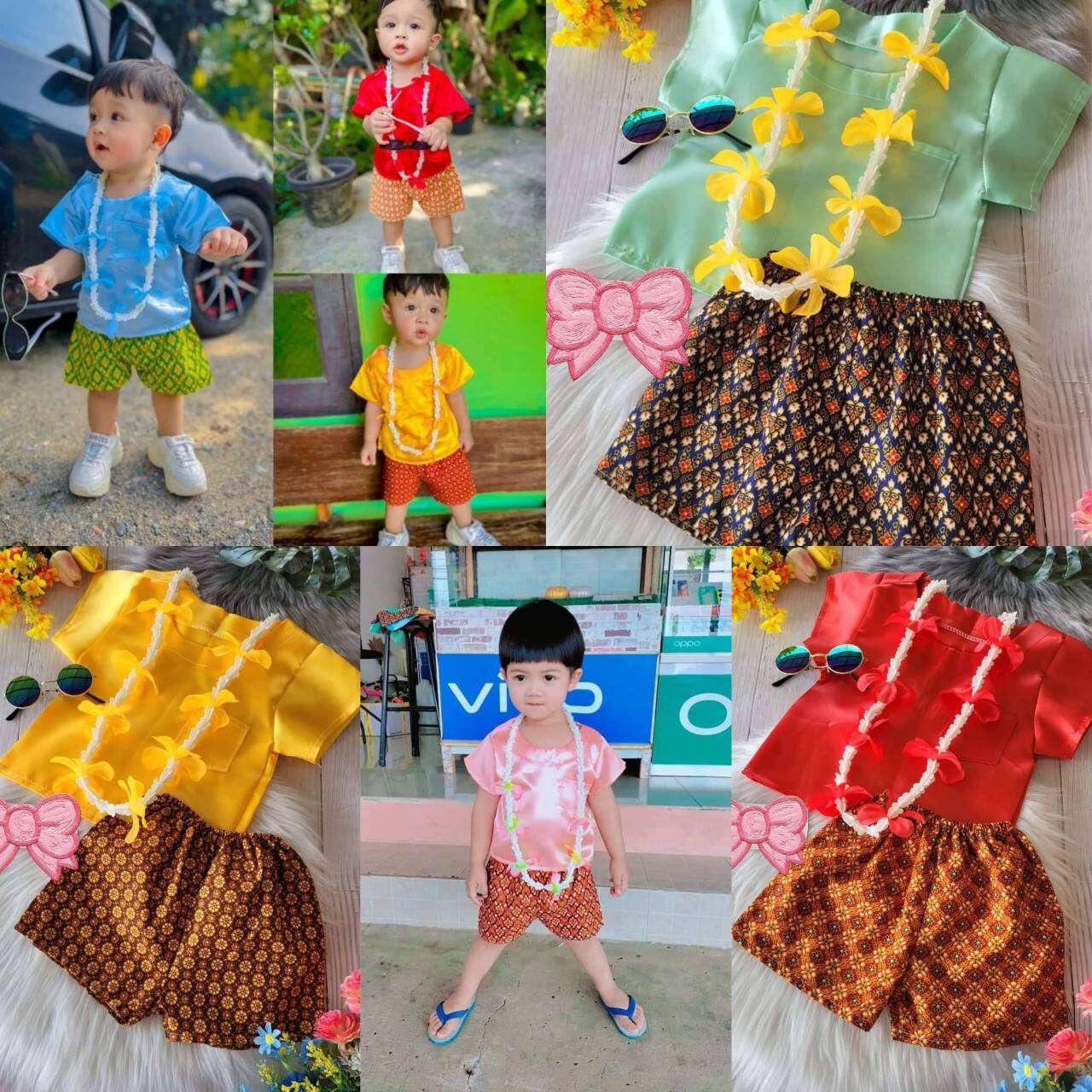 ชุดไทยเด็กชายหญิงใส่สงกรานต์จ้าแม่ มีพวงมาลัยเข้าชุดสินค้าพร้อมส่งจ้า ราคา  49 บาท*ส่งฟรี