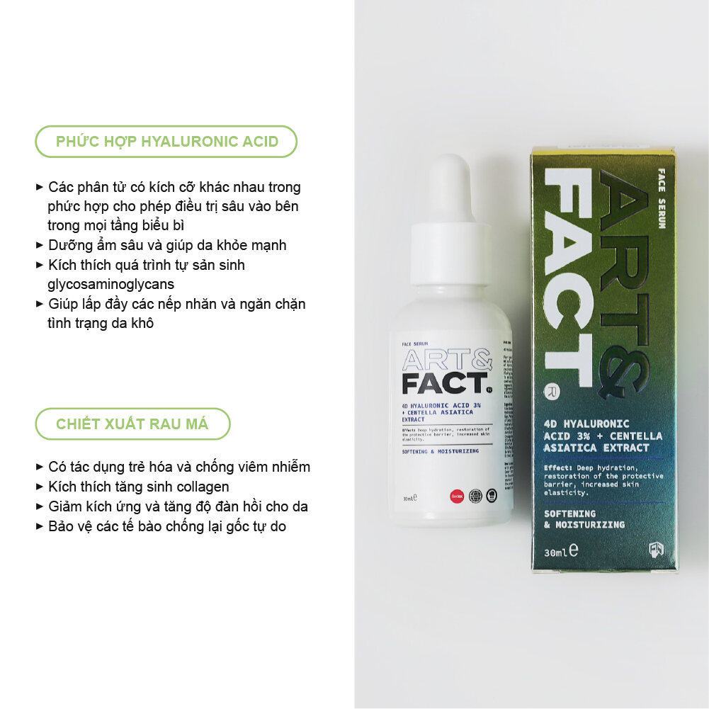 ART & FACT Serum Dưỡng Ẩm Cho Mặt Với Phức Hợp 4D Axit Hyaluronic 3% Và Chiết Xuất Rau Má