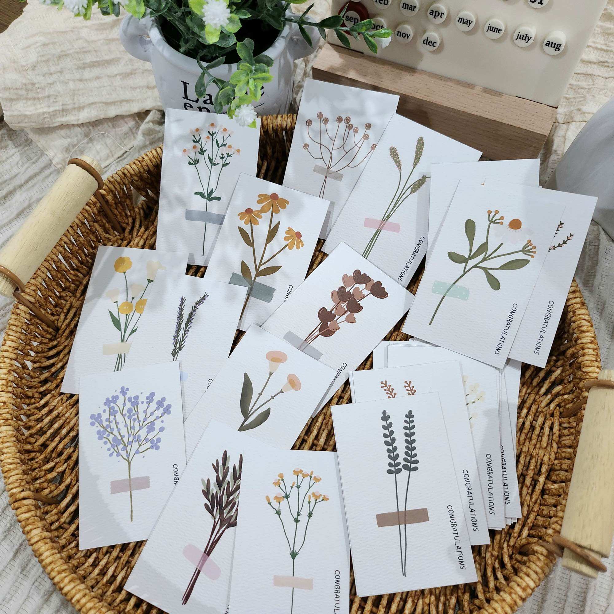 การ์ดลายดอกไม้ Congratulations แผ่นละ 1 บาท แพ็ค 20 แผ่น สวยทุกลาย ร้านจัดคละลายให้ 5x8 cm รหัส con 39