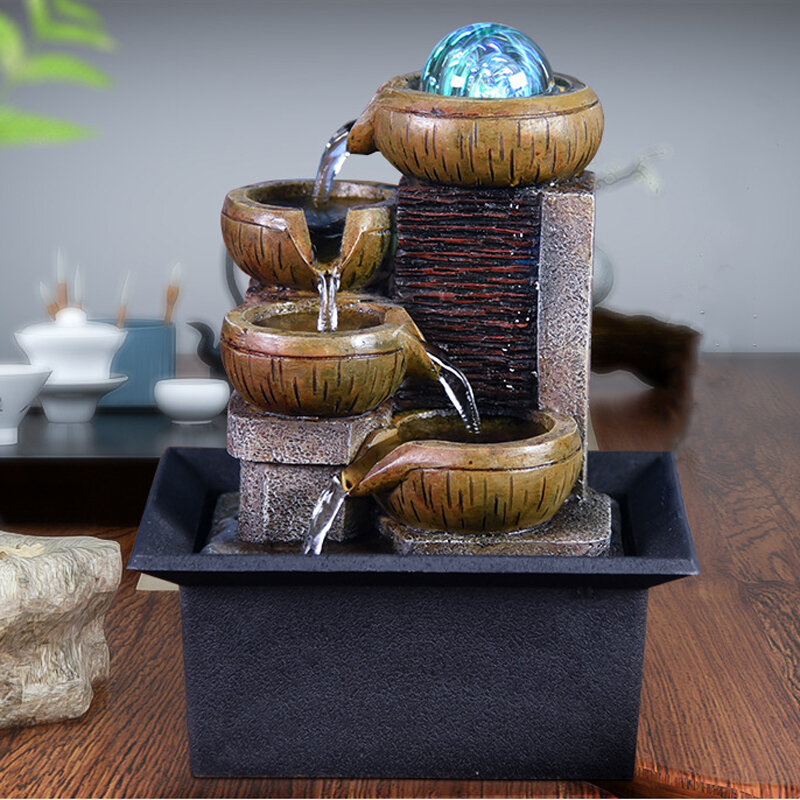 ของขวัญ Desktop น้ำพุแบบพกพาน้ำตกชุดผ่อนคลายผ่อนคลาย Zen สมาธิ Lucky Fengshui ตกแต่ง