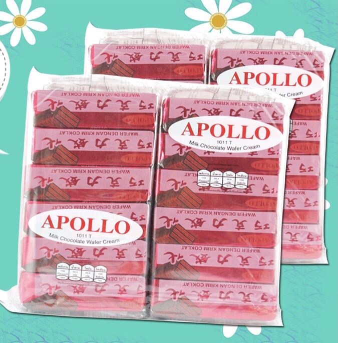 ขนมเวเฟอร์ครีมเคลือบช็อคโกแลต Apollo 5 แพ็ค 100 บาทเท่านั้น