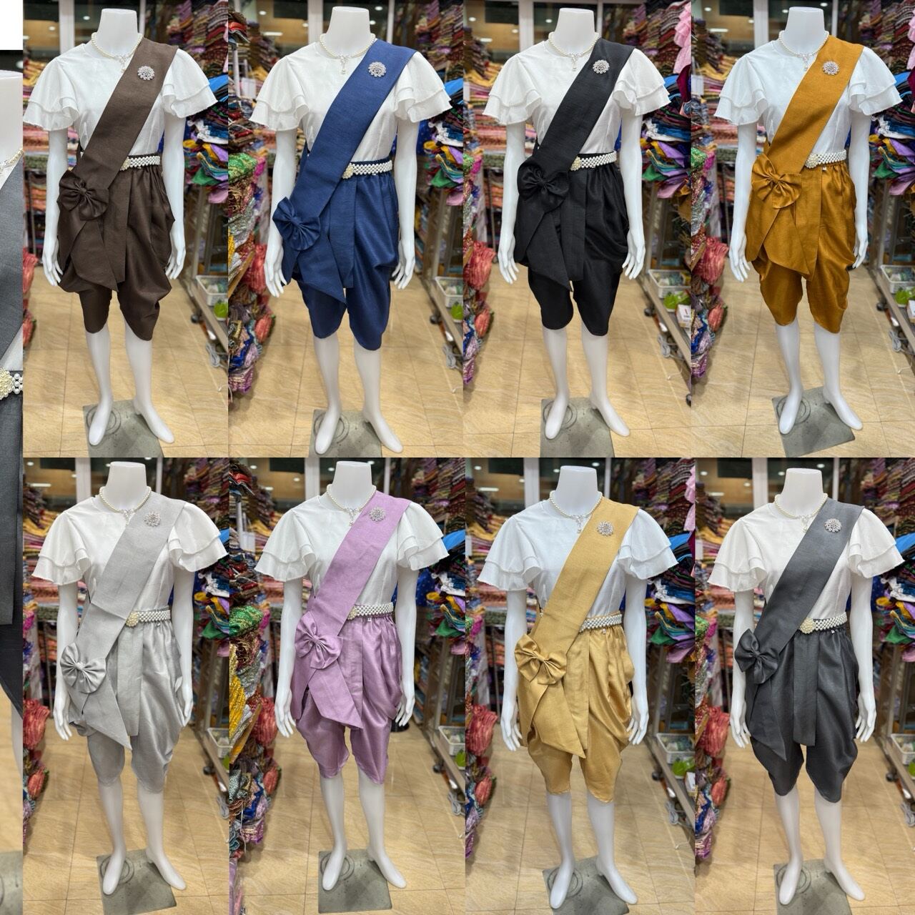 Thai Women's Clothing, Jongkroo Bow Dress, Modest Color. There Are 8 Colors to Choose From. Wear It with a Shirt with Ruffled Sleeves (Price Does Not Include Accessories) ราคา 331 บาท*ส่งฟรี