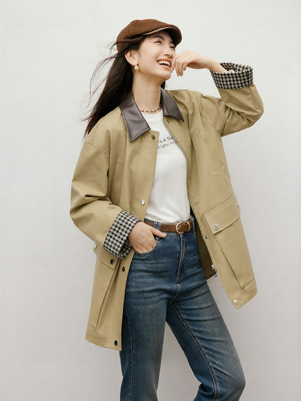 HOPESHOW | Retro Contrast Color Slimming PU Leather Windbreaker ราคา 5,808 บาท*ส่งฟรี