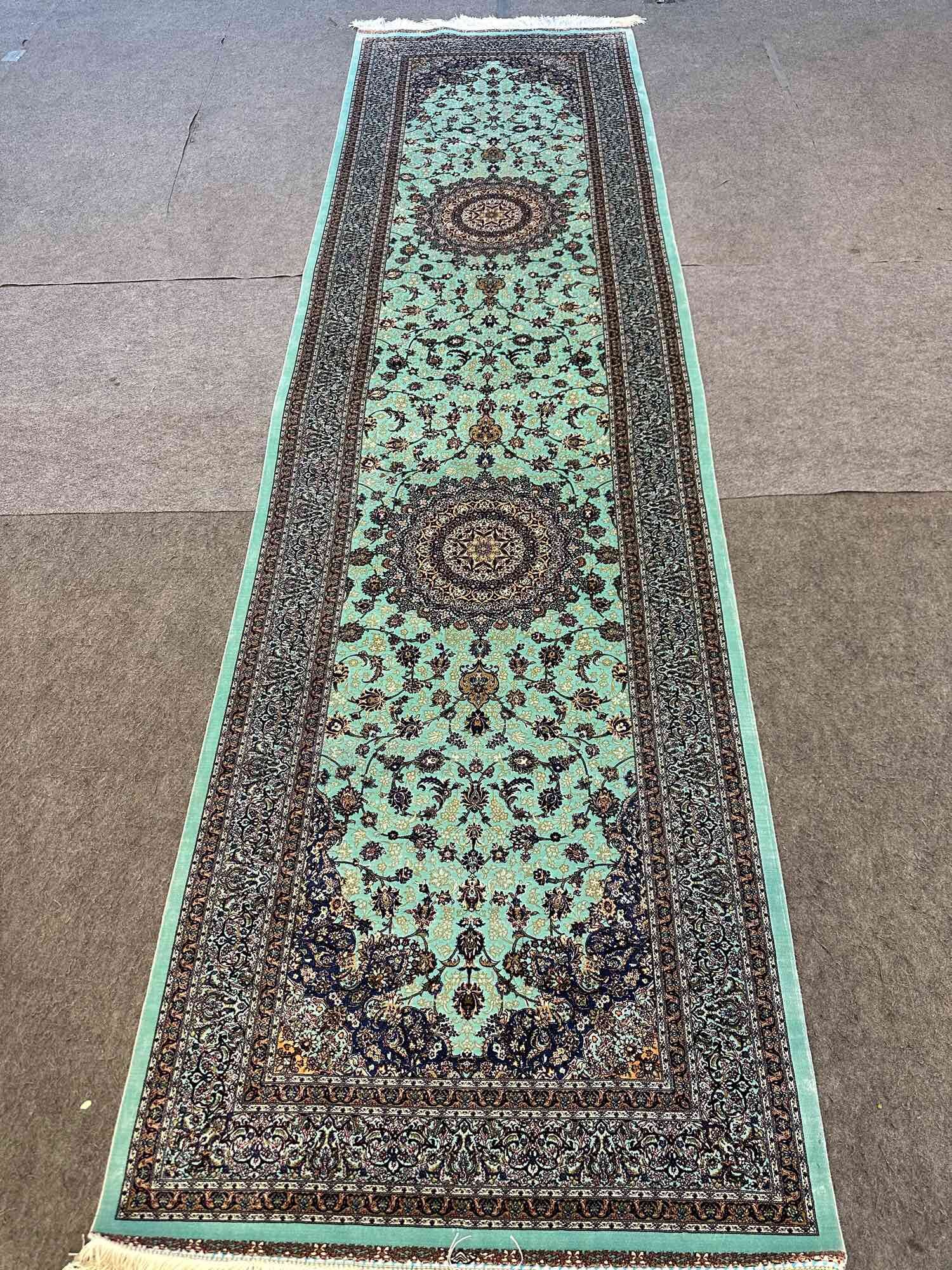 "Exquisite Persian Silk on Silk Hall Runner: Intricate Design, Luxurious Craftsmanship, Made in Iran (Size: 80x300 cm)"