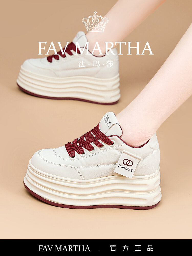 รองเท้าผ้าใบสีขาวหนา FAMARTHA สำหรับผู้หญิง หนังแท้ ส้นสูง 7 ซม. รองเท้าผ้าใบสีขาวแบบสวมสบาย ทรงหัวมน ทรงหัวมน ฤดูใบไม้ผลิ ราคา  22,634 บาท*ส่งฟรี
