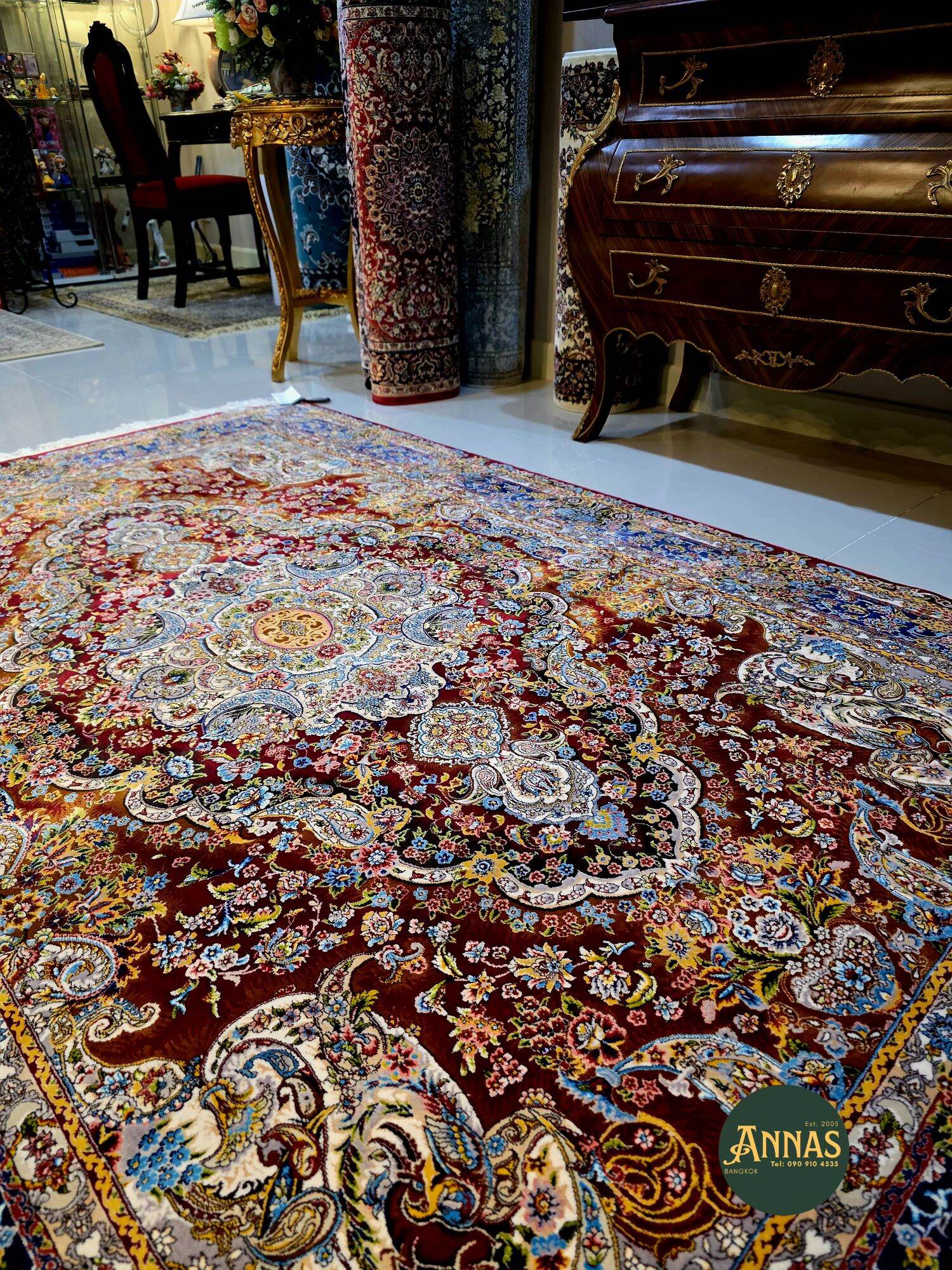 Annas Persian Carpet 🇮 🇷 Iran Carpet Natural Silk & New Zealand Wool, Size 150X225 cm (1.50X2.25) Meters, Real Silk Carpet, Real Animal Hair, Beautiful Colors, Designs with a Variety of Colors. ราคา 39,500 บาท*ส่งฟรี