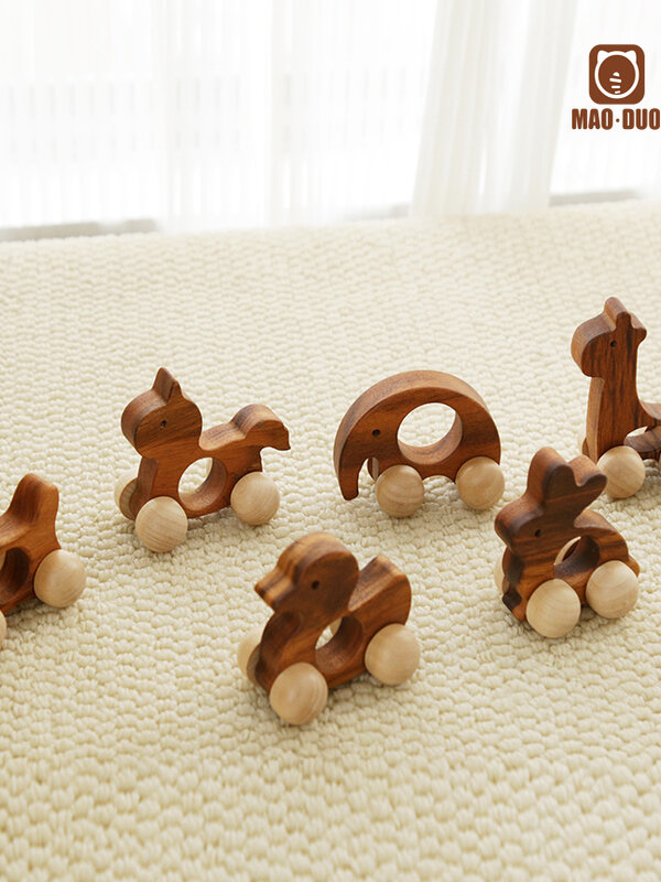 Wooden Cartoon Baby Pushchair Toy for 6 Months Old Babies Horse And Dog Teeth Grinding Toys Infant Rattles Toddler Fitness Playthings
