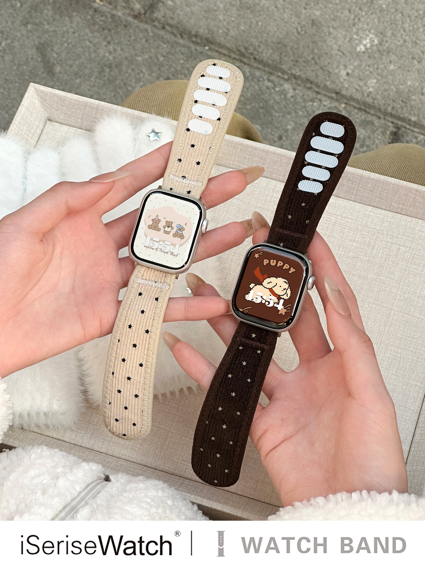 iSeriseWatch | Korean Star Patterned Corduroy Breathable Adjustable Watch Strap for Apple Watch ราคา 408 บาท*ส่งฟรี