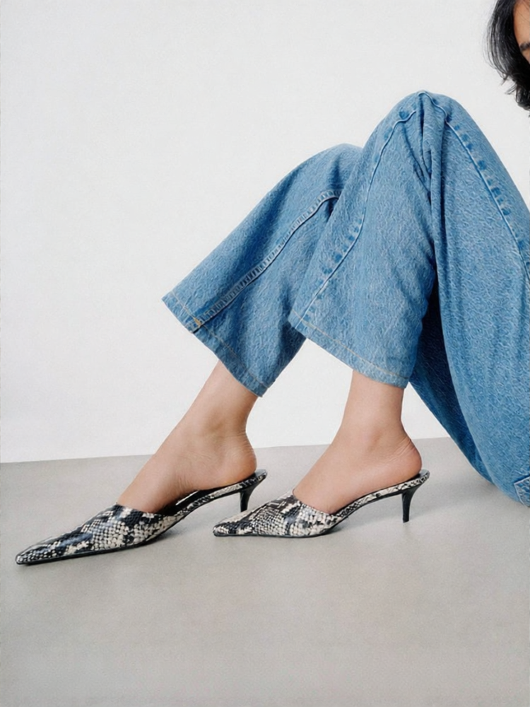 Tony Bianco | Square Toe Low Heel Snakeskin Mule Shoes ราคา 8,612 บาท*ส่งฟรี