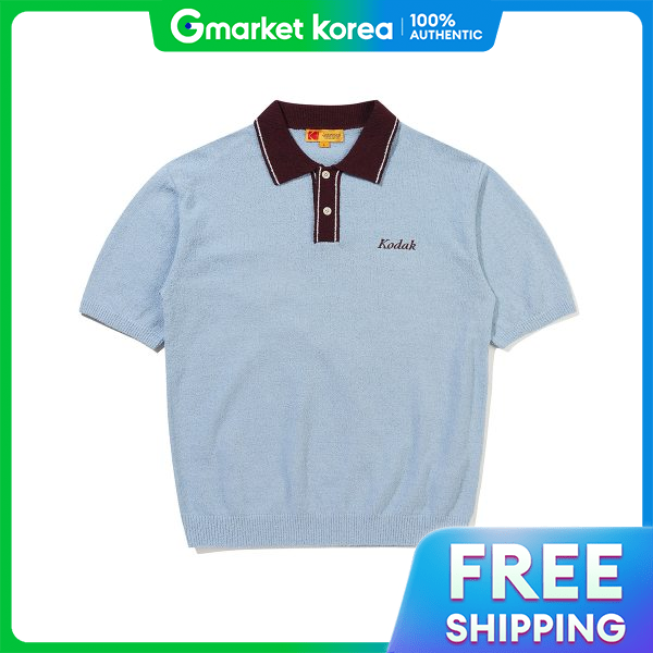 Kodak | Official Collar Color Block Boucle Short-Sleeve Knit S.Blue ราคา 3,027 บาท*ส่งฟรี