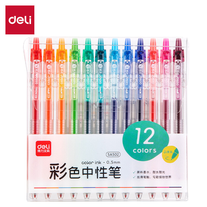 deli | ชุดปากกาเจล 6/12 สี ขนาด 0.5 มม. สำหรับจดบันทึก วาดภาพ และอุปกรณ์การเรียน เขียนลื่น ปากกาหมึกเจล