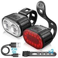ไฟจักรยาน MTB จักรยาน LED โคมไฟด้านหน้าและด้านหลัง USB ไฟหน้าแบบชาร์จไฟได้จักรยานไฟท้ายโคมไฟขี่จักรยานกันน้ํา