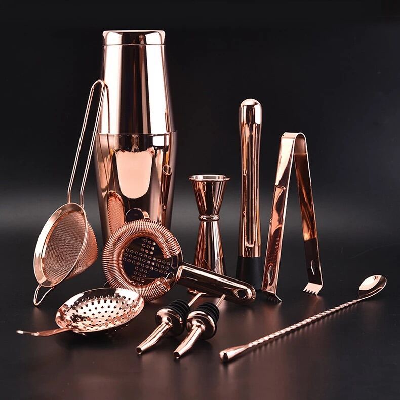 Cocktail Shaker 11 Pcs Rose Gold Color Bar Tools Set COPPER MUG