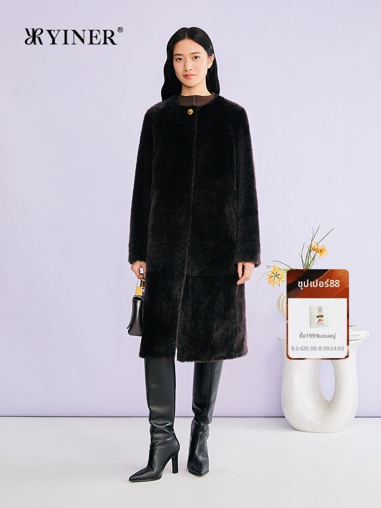 YINER | One-Button Long Luxury Sheepskin Fur Coat ราคา 80,197 บาท*ส่งฟรี
