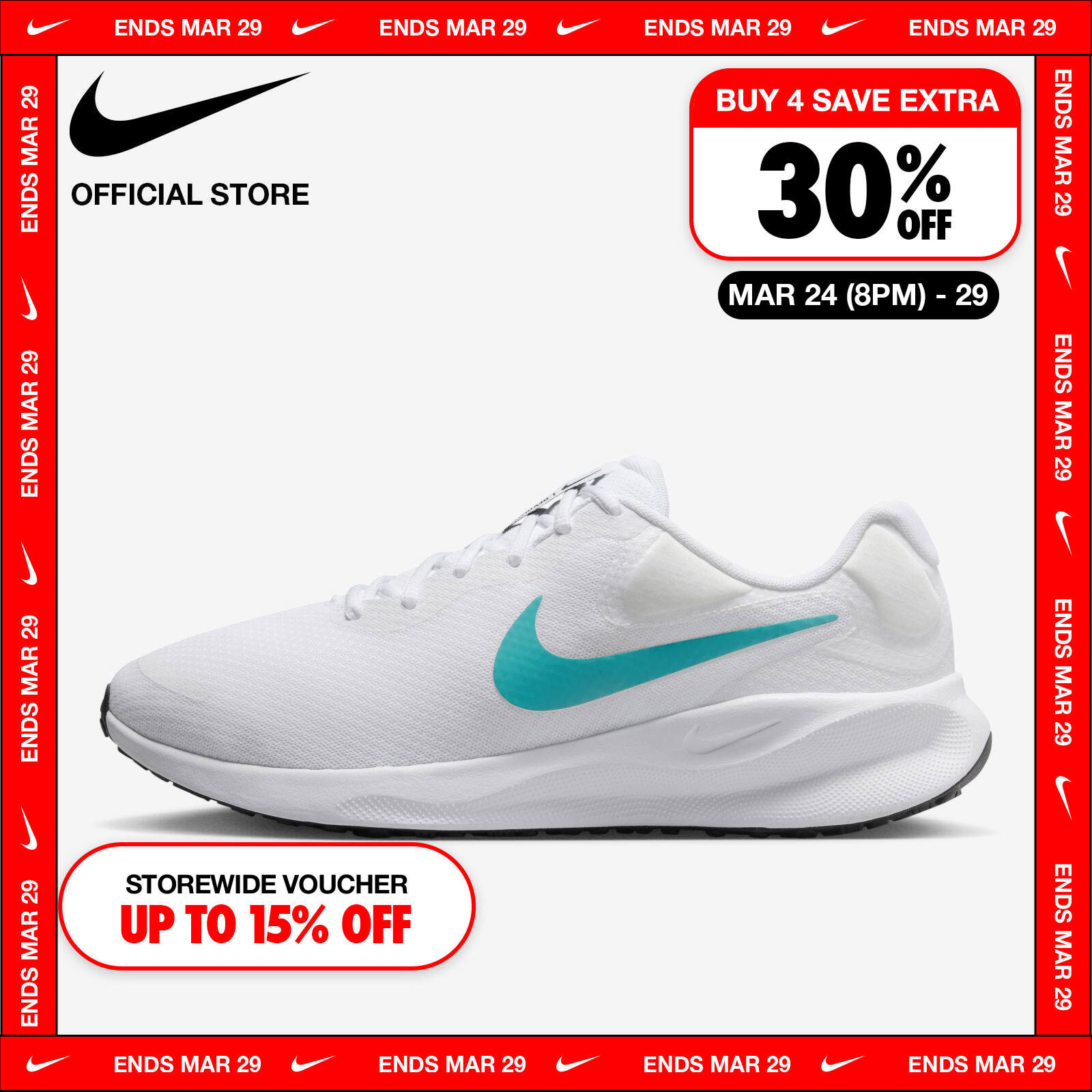 Nike Men's Revolution 7 Shoes - White ไนกี้ รองเท้าวิ่งผู้ชาย - สีขาว ราคา 2,100 บาท*ส่งฟรี