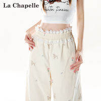 La Chapelle | กางเกงขายาวทรงกระบอกลายสุนัข แต่งขอบลูกไม้สไตล์เกาหลี