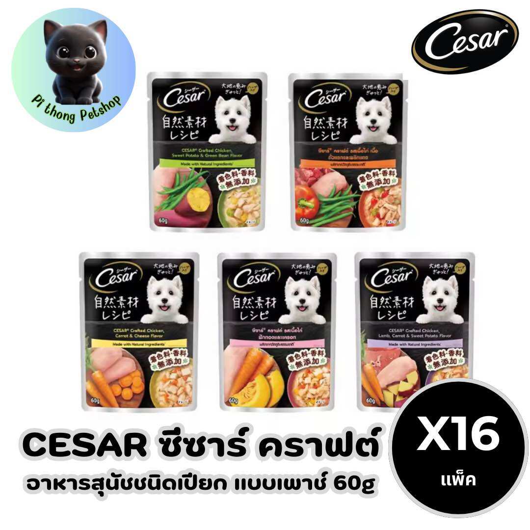 Cesar Wet Dog Food Natural Ingredients - 60 Grams Per Packet (Can Choose Flavor) (Pack of 16 Packets) ราคา 385 บาท*ส่งฟรี