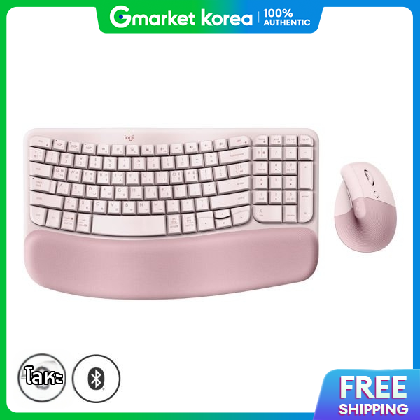 คีย์บอร์ด Custom Mechanical Keyboard Logitech ชุดเมาส์ไร้สาย Wave Keys Lift Vertical Combo (สีชมพูกุหลาบ) ราคา 7,977 บาท*ส่งฟรี