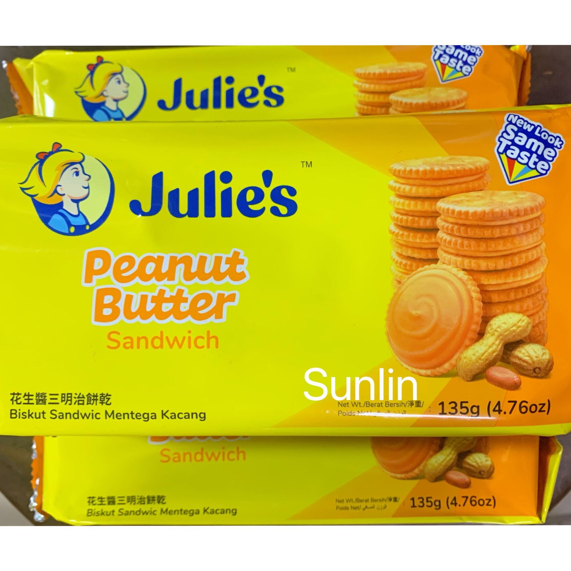 จูลี่ส์ บิสกิตสอดไส้เนยถั่ว3แพคJulie's Peanut Butter Sandwich 135 กรัม