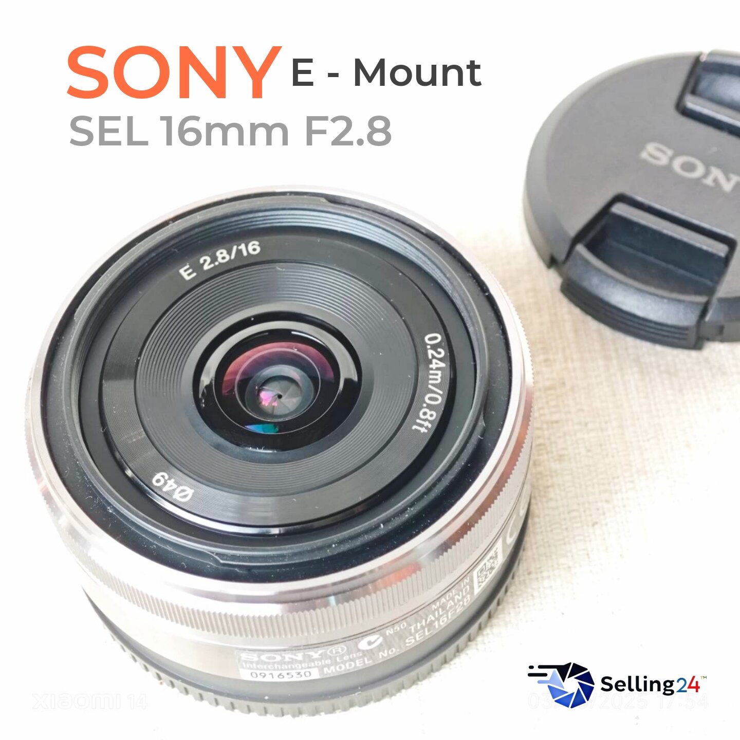 เลนส์กล้อง Sony SEL16mm f2.8 Lens Wide-Angle for E-Mount Near Mint พร้อมฝาหน้า ท้าย ราคา 4,508 บาท*ส่งฟรี