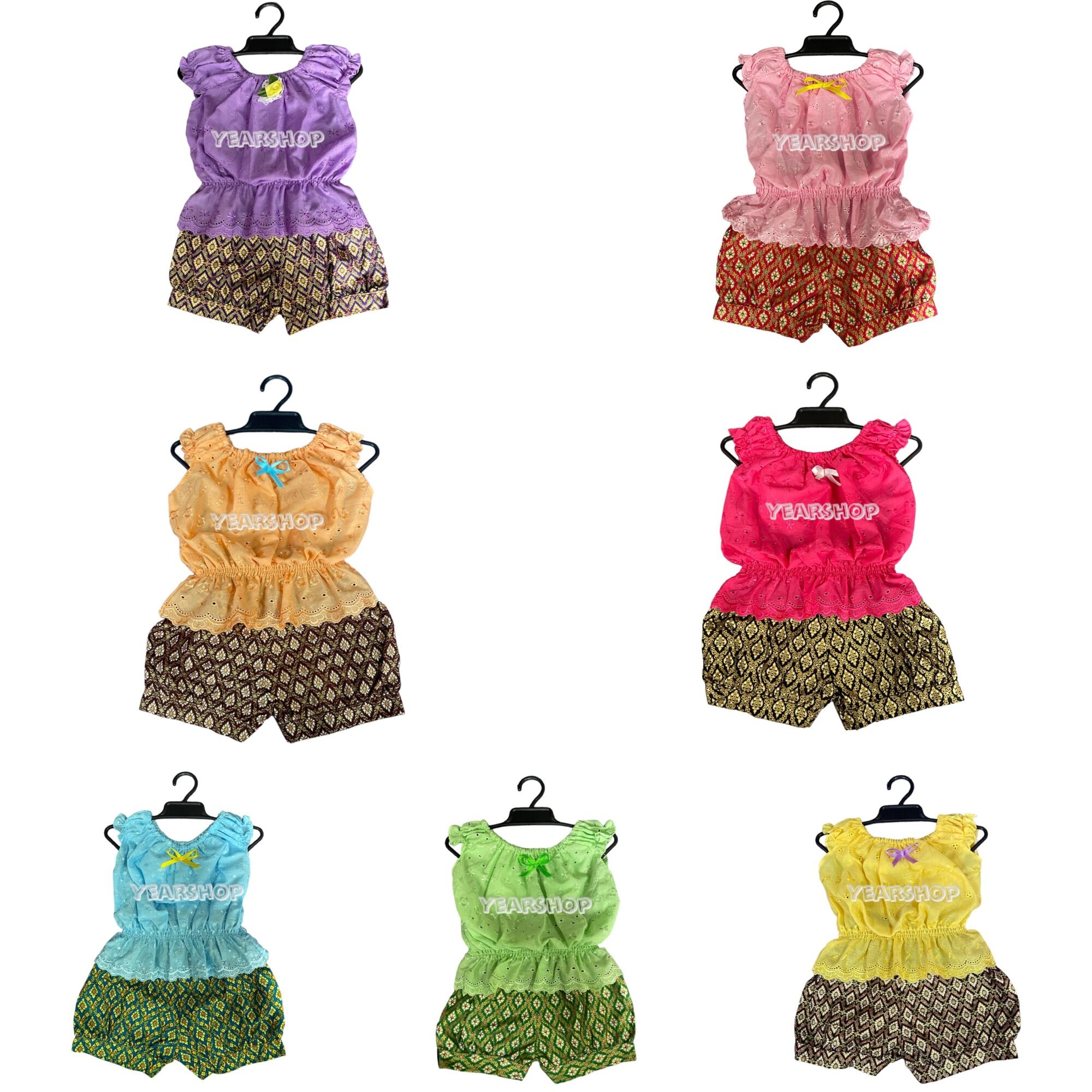 ชุดไทยเด็กผู้หญิง เด็กเล็ก ใส่ลอยกระทง ใส่สงกรานต์ ชุดไทยเด็กแขนตุ๊กตา (เสื้อแขนตุ๊กตา+กางเกงลายไทย) เด็กแรกเกิด-5ขวบ ราคา 129 บาท*ส่งฟรี