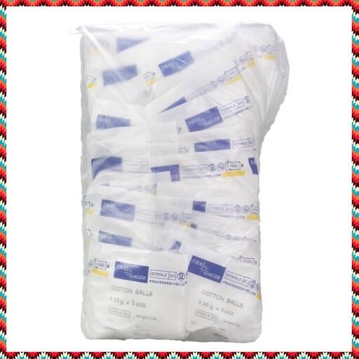 (ยกห่อ 25 ซอง) Thaigauze Sterile cotton balls ซองละ 5 ก้อน สำลีก้อน