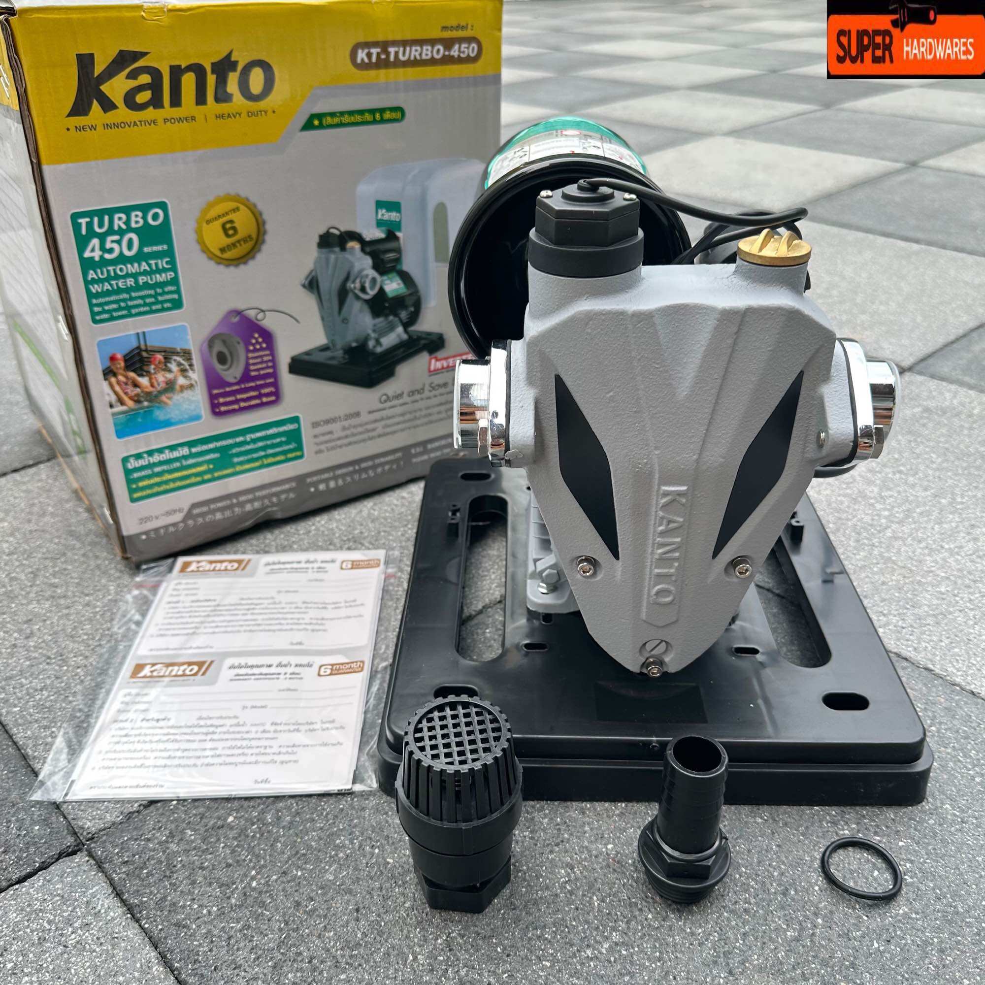 KANTO ปั๊มน้ำ ปั้มน้ำอัตโนมัติ รุ่น KT-TURBO-450 450W ใบพัดทองเหลือง แผ่นประเก็น สแตนเลสแท้ ไม่เป็นสนิท(รุ่นนี้มีฝาครอบ) ราคา 3,490 บาท*ส่งฟรี