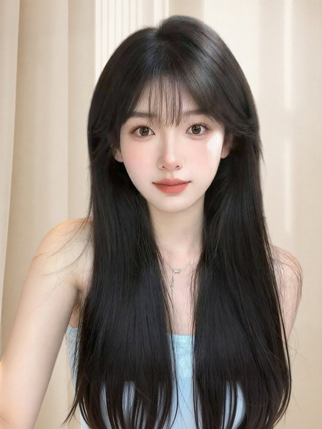 Natural Long Straight Real Hair Full Lace Wig Breathable Air Bangs Delicate Invisible ราคา 20,314 บาท*ส่งฟรี