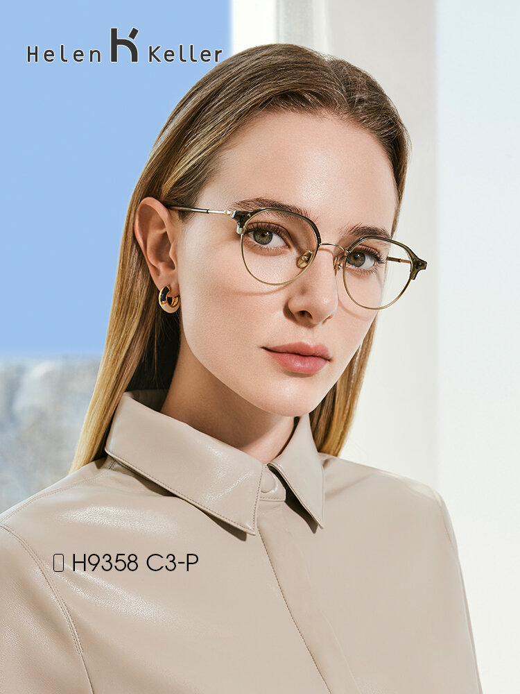 HELEN KELLER | Customizable Prescription Brightening Half-Rim Titanium Glasses Green Metal Temples ราคา 13,752 บาท*ส่งฟรี