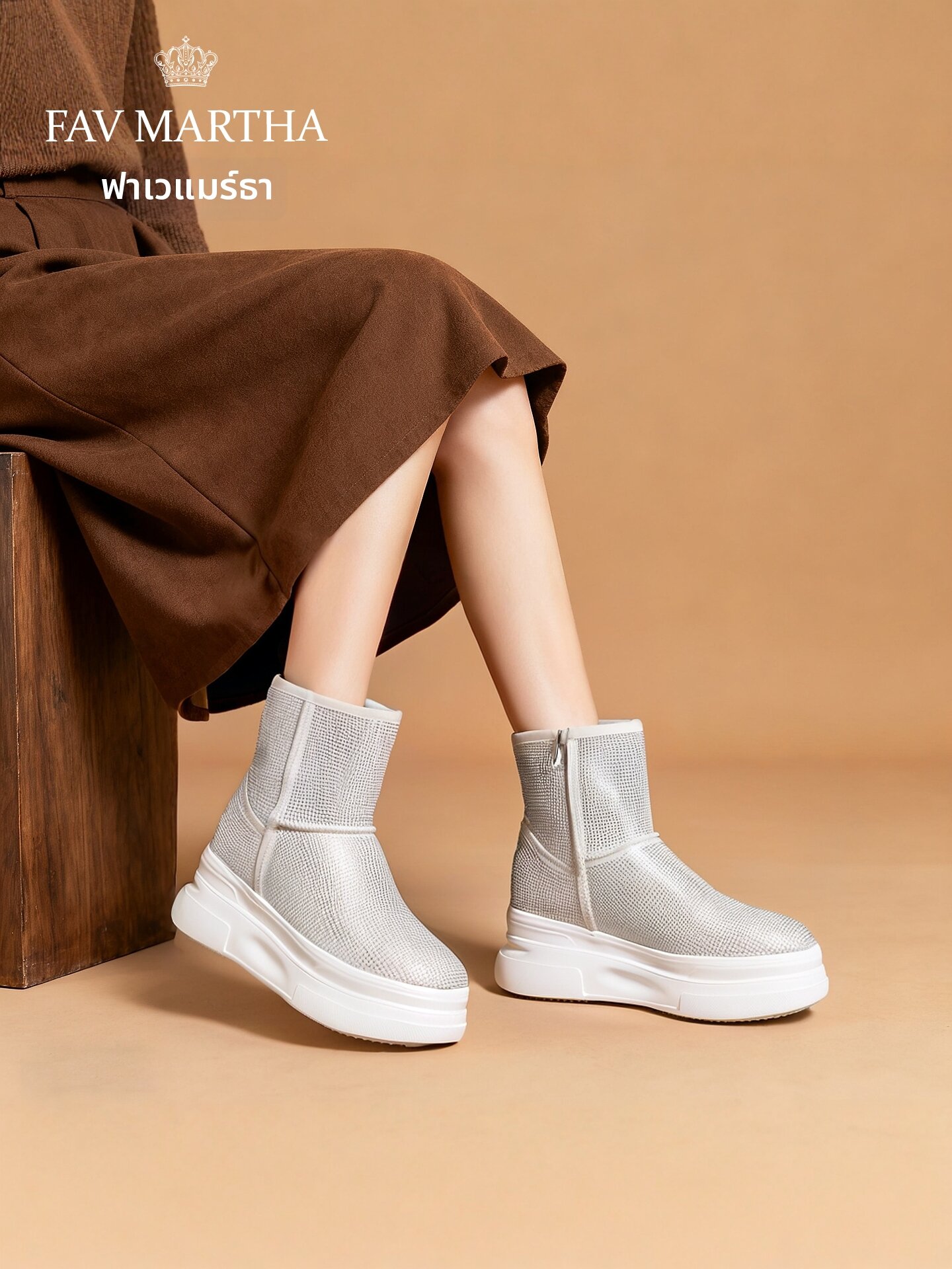 FAVMARTHA | Plush Warm Snow Boots 10cm Heel ราคา 9,324 บาท*ส่งฟรี