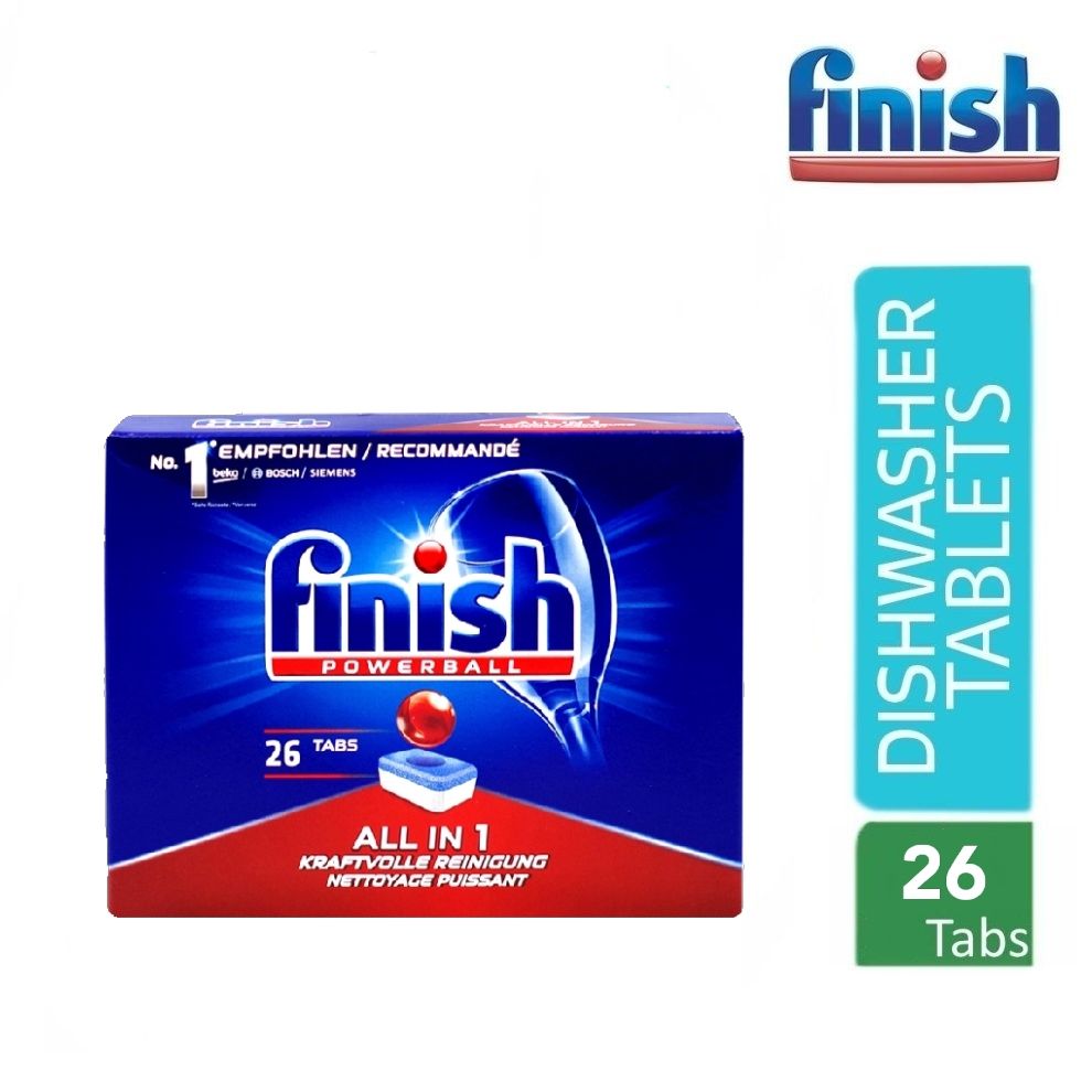 Finish all in 1 powerball dishwasher tablet ฟินิช All in one 16g 26 tablets ผลิตภัณฑ์​ล้างจาน ชนิด​เม็ด น้ำยาสำหรับเครื่องล้างจาน​ 26 เม็ด​