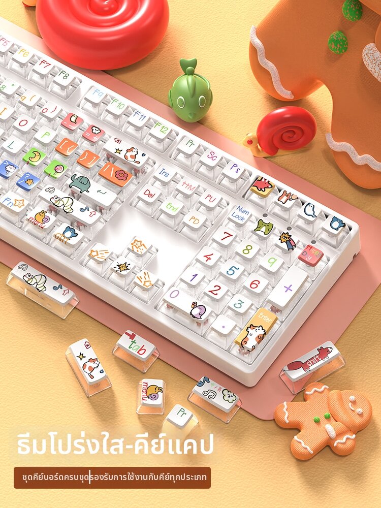 LANGTU | Creamy Custard Design Translucent Side Illumination Cute Mechanical Keyboard Keycaps ASA