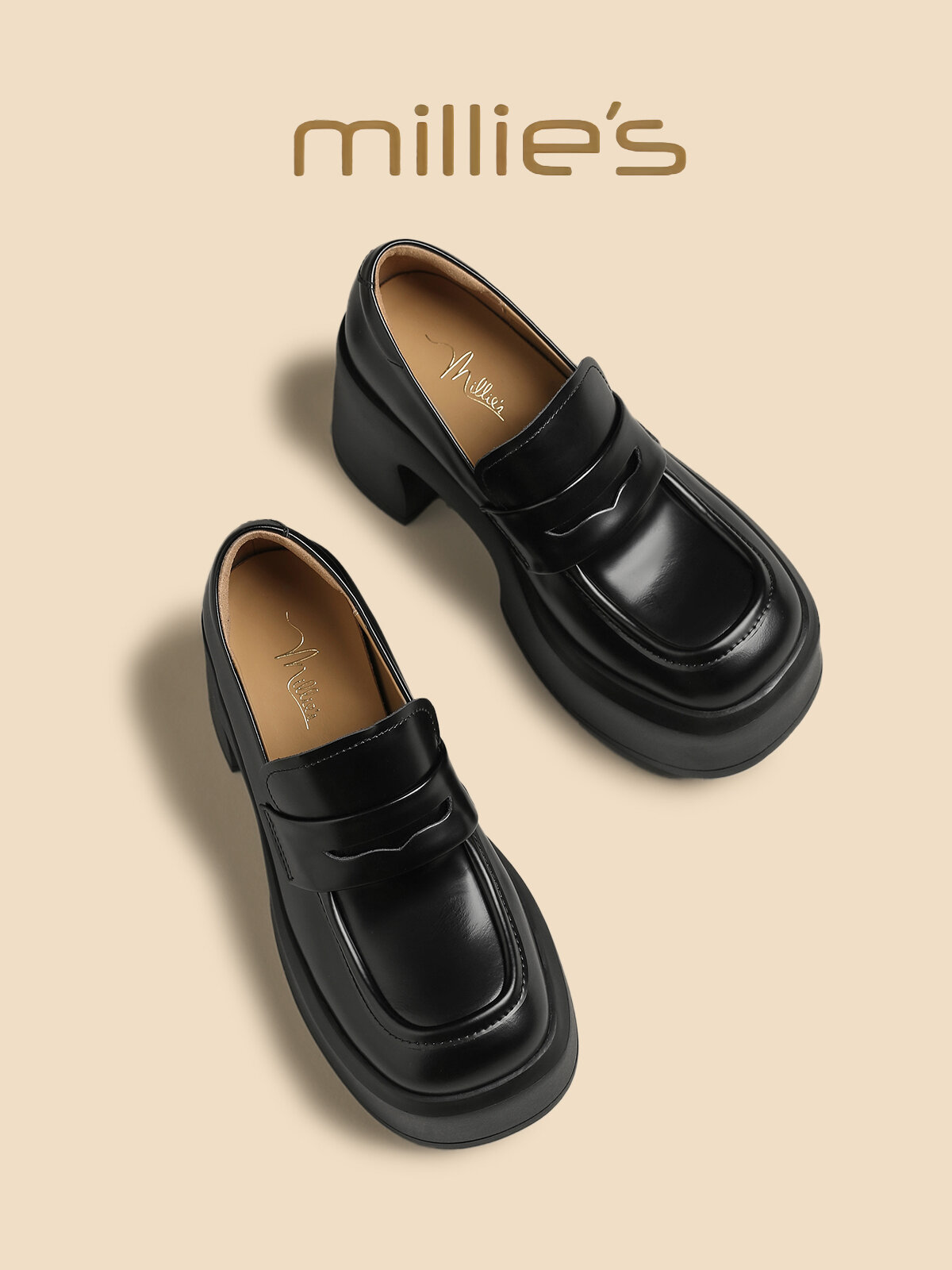 MILLIE'S | Retro School Style Square Toe Mid-Heel Flat Shoes ราคา 8,020 บาท*ส่งฟรี