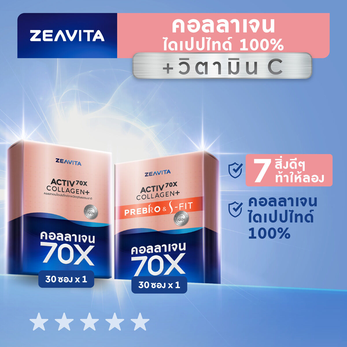 Zeavita ซีวิต้า คอลลาเจน ถั่วขาว+พรีไบโอติก (30ซองx1กล่อง)และคอลลาเจนไดเปปไทด์100%+วิตามินซี ผิวและข้อ (30ซองx1กล่อง) ราคา 1,688 บาท*ส่งฟรี
