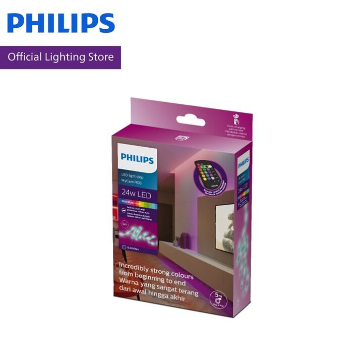 Philips Lighting LED Strip RGB ไฟเส้น ยาว 5m มีรีโมทให้เปลี่ยนแสงได้ 16สี หรี่แสงได้ มีปลั๊กในตัว 24วัตต์ ตัดได้ต่อไม่ได้
