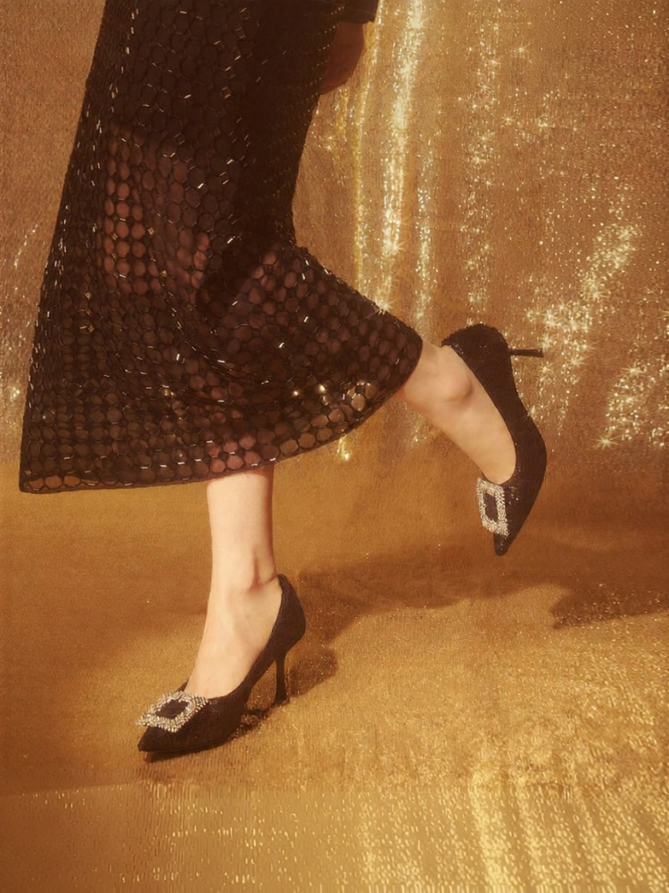 73hours | Dance-Inspired Spring-Autumn New Style Water-Diamond Pointed-Toe Black High-Heel Wedding Shoes Banquet Shoes ราคา 8,775 บาท*ส่งฟรี