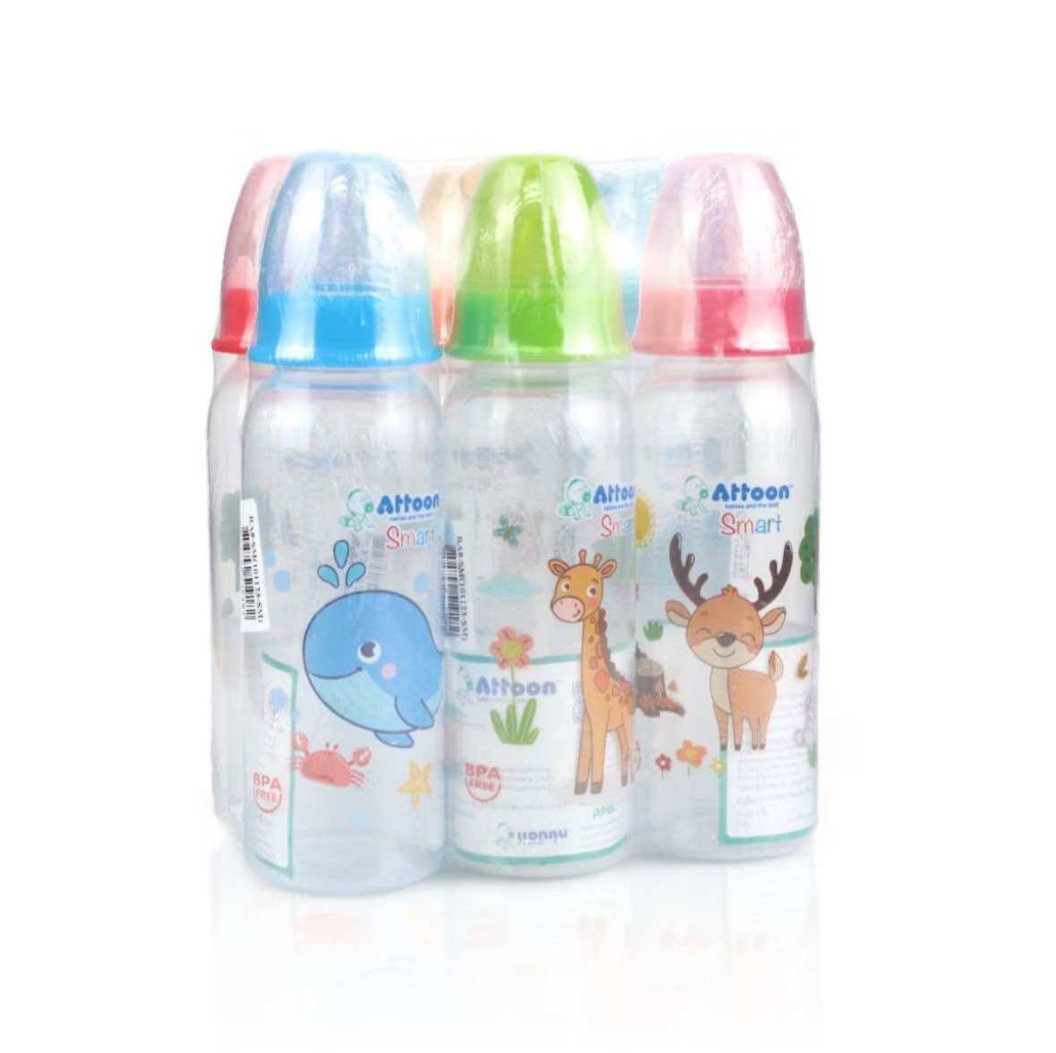 ขวดนมเด็ก Aitoon Smart พร้อมฝาสีสันสดใส ลายสัตว์น่ารัก 8ออนซ์ BPA (แพ็ค6)