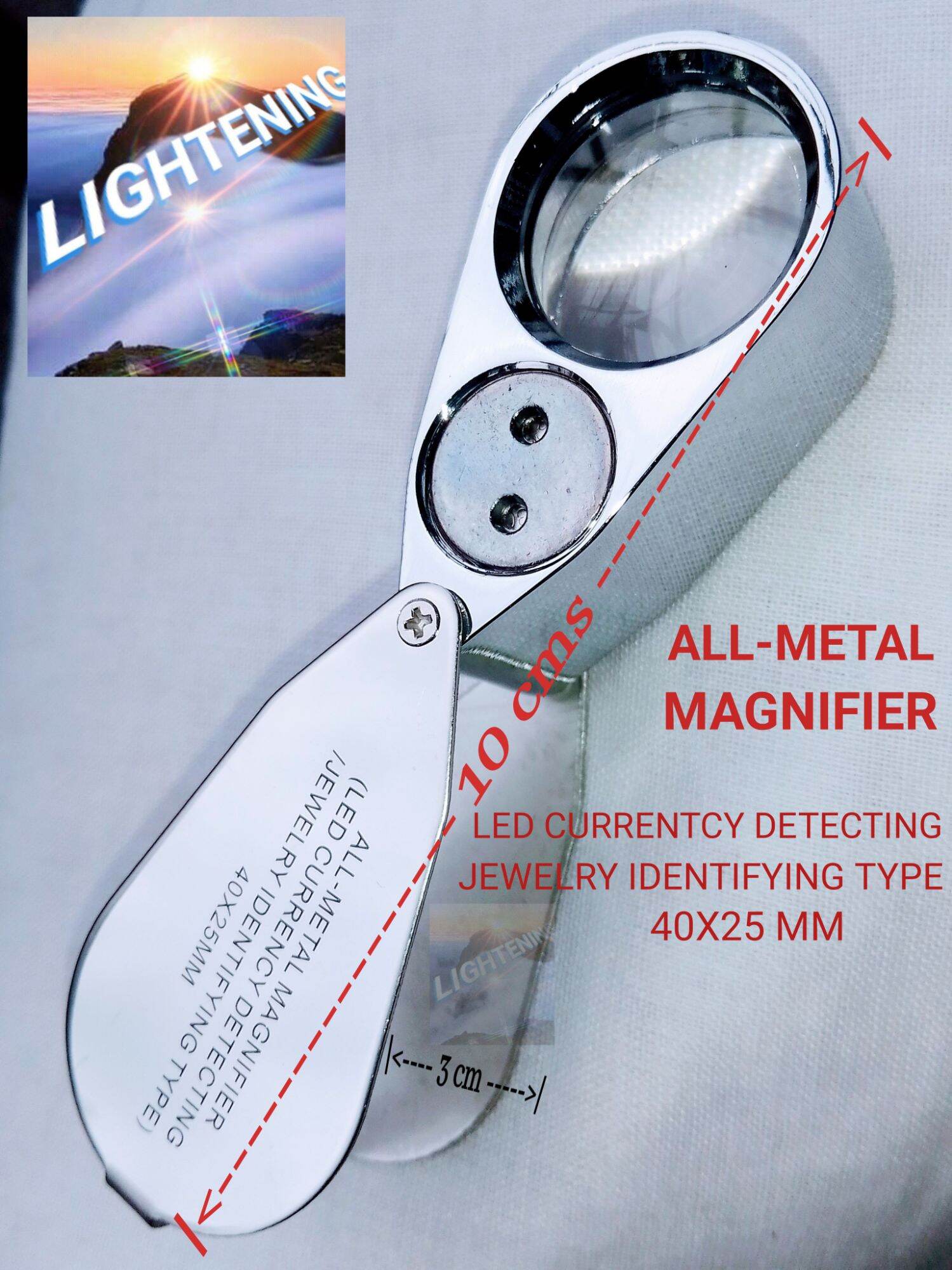 ALL METAL MAGNIFIER LED CURRENTCY DETECTING/JEWELRY IDENTIFYING TYPE