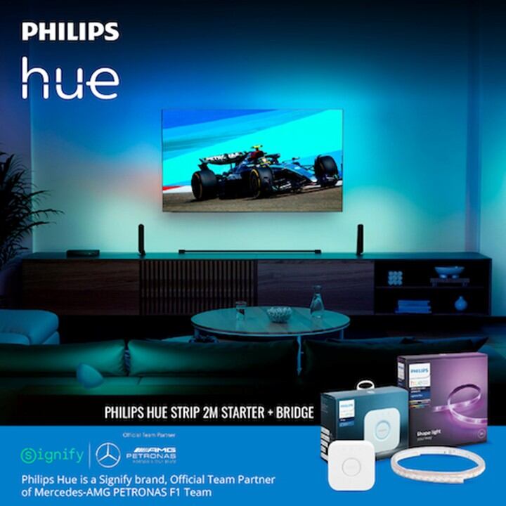 Philips Hue Strip 2m starter ไฟเส้นอัจฉริยะ 16ล้านเฉดสี ตัวเริ่มต้น + extension 1m + Philips Hue Bridge ราคา 4,670 บาท*ส่งฟรี